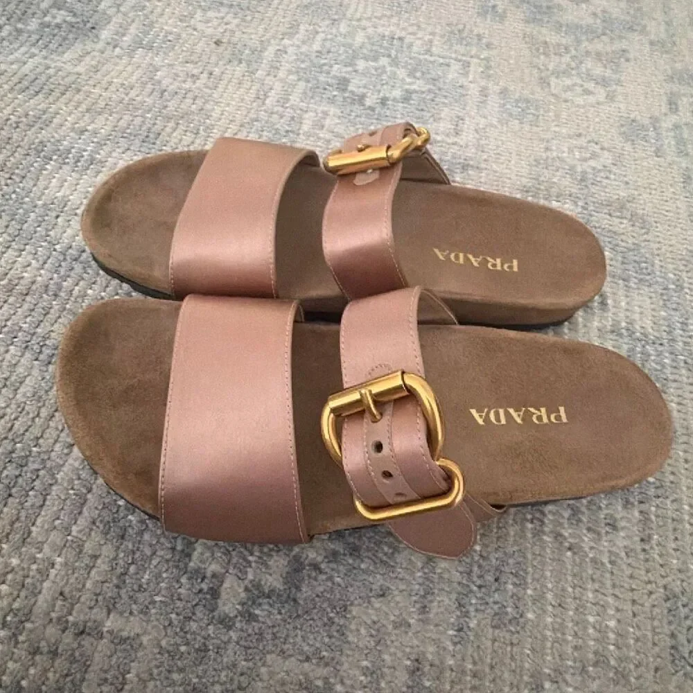 Prada Buckle Slides Rose Gold size 39.5